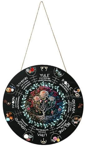 30,5 cm heidnisches Rad des Jahres Holzschild heidnische Wanddekoration handgefertigtes Wicca-Türschild Wicca-Türschild Wanddekoration Wicca-Kalender Weihnachtsaltar mit Knotenmuster Hexen Runen