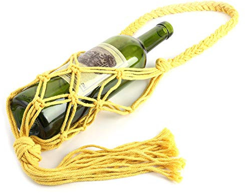 Porte-bouteille De Vin Organisateur De Bouteille De Vin Corde Porte-bouteille De Vin Rangement De Bouteille D'eau Boho Sacs Fourre-tout Bouteille De Vin Panier En Maille Pour la Décoration(Jaune)