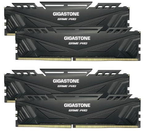 【DDR4 RAM】 GIGASTONE Game Pro 64GB Kit(4x16GB) DDR4 3200MHz PC4-25600 CL 16-18-18-40 Intel XMP 2.0 AMD Ryzen 1.35V UDIMM 288pin sin búfer sin ECC Desktop de Memoria Alto Rendimiento-Negro