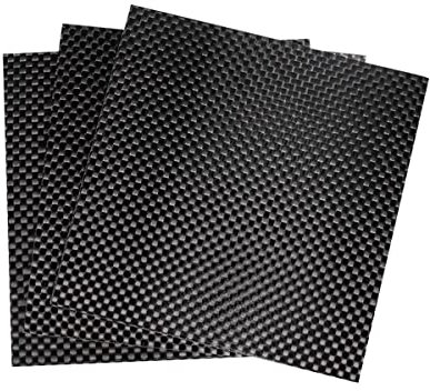Plaque de panneau en fibre de carbone Lot de 3 feuilles de fibre de carbone 100 % 3K à tissage uni, plaque de fibre de carbone mate noire, longueur 100 mm, largeur 100 mm, épaisseur 0,2-1,5 mm/100 mm