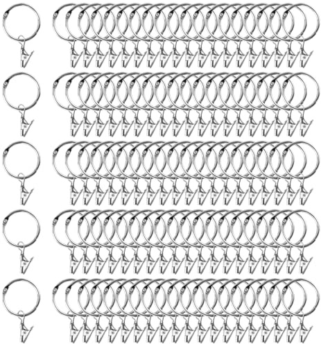 YIXNSW 100 Stück Gardinenklammern mit Haken, Vorhangringe Mit Clip, 32 mm Silbrig Metall Vorhangringe, Gardinenringe mit Haken, Hängende Gardinenringe Mit Clip für Flagge, Stoff, Fotos, Karten, Silber