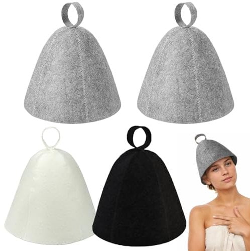 Sauna Hat for Men,4 Pieces Sauna Hats,Original Wool Sauna Hat for Women and Men Sauna Hat Made of Wool for Steam Room Essential Parts for Street Sauna and Bathhouse