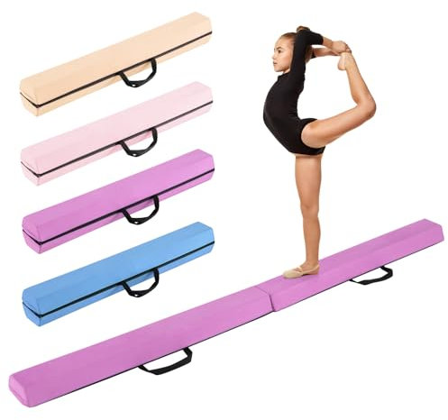 COSTWAY 210 cm Schwebebalken, Gymnastikbalken klappbar, Turnbalken rutschfest, Balance Beam bis 73 kg, tragbarer Balken mit Tragegriffen, Gymnastik Balance Balken für Zuhause Turnen (Helllila)