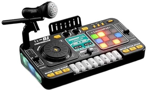 Dj Pult Anfänger,Dj Pult Kinder,Dj Mischpult Kinder,Tragbare Dj-Station,Dj-Maschine Für Kinder,Bluetooth Mit Einstellbarem Mikrofon,Lichtverlauf,Geeignet Für Kinder Im Alter Von 6-12 Und Anfänger
