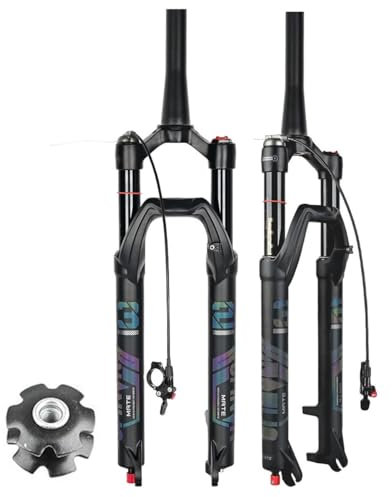 GJYDPU Fourche VTT 120mm en Alliage d'aluminium et de magnésium Fourche à air Suspension Avant Léger avec Frein à Disque 74mm, Axe 100x9mm, Compatible Roues 27.5 29 (Tube Droit/Conique)