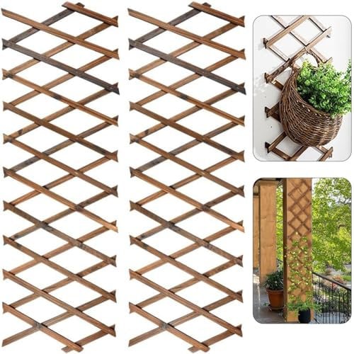 LATERN 2 Piezas Enrejado Extensible para Plantas, 180CM x 30CM Panel de Celosía de Madera Estante Vertical para Plantas Trepadoras Marco Colgante para Decoración de Pared para Habitación Jardín Patio