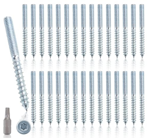 Stockschrauben M6 x 60mm mit Torx Doppelgewindeschrauben M8 Doppelseitige Dübelschrauben aus Stahl Verzinkt Zubehör für Rohrschellenbefestigung Möbelmontage