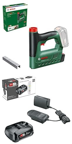 Bosch Agrafeuse sans fil - UniversalTacker 18V-14 (pose d’agrafes dans le bois dur et tendre; déclenchement par contact ; 18V ; 1000 agrafes à fil fin) + Starter Alliance 18V 2,5 Ah + AL 18V-20