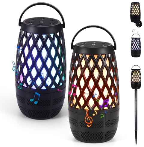 Outdoor Bluetooth Speaker, LED Flame Bluetooth Speaker with HD Audio and Enhance Bass,Waterproof Wireless LED Light,Portable Speakers with Stake/Hook/Wall-mounted,Christmas Birthdays Gifts for Men (2)