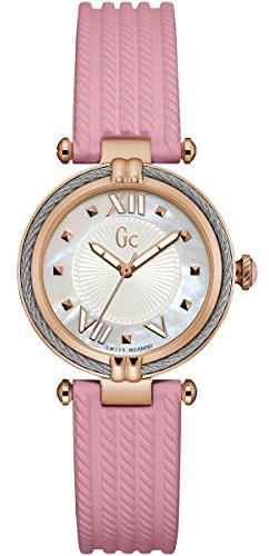 Gc Women's 32.00 mm Quartz Watch with Mother of Pearl Analogue dial and Pink Rubber Y18011L1