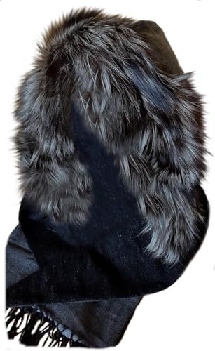 MERRYLAND Kapuzenschal Echt Fell Fellstreifen Schal Kapuzenstreifen Stola Kapuze Fur Hoodie Echtfell Schalmütze