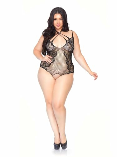 Leg Avenue Women's Crotchless Lace and Net Teddy