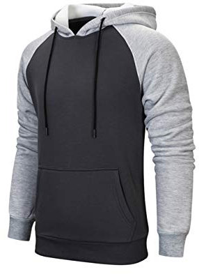 MANLUODANNI Men's Pullover Hoodies Hooded Sweatshirt Patchwork Top Casual Hoody with Kangaroo Pocket Light Dark Gray XL