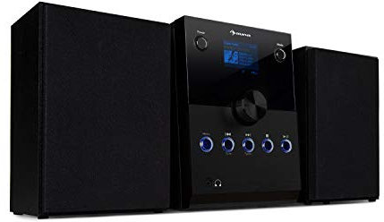 auna MC-30 Dab Minicadena - Altavoces Bluetooth, Altavoces estéreo, Potencia 20 W MAX, Reproductor de CD, Dab+, FM, Bluetooth, AUX, Pantalla, Mando a Distancia, Negro