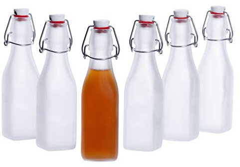Bormioli Rocco Lot de 6 bouteilles à étrier carrées Swing 250 ml Verre givré Transparent