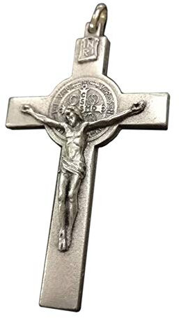 Eurofusioni Heiliger Benedik Kruzifix Anhänger - Versilbertes Metall - H 7 cm