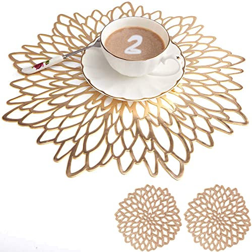 Mangata tovagliette e sottobicchiere Oro tonde, 38 cm tovaglietta Vinyl per Natalizie, anniversari, cene, Ristorante, Hotel (Lavabili, Set di 2)