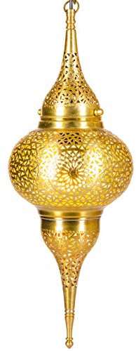 Orientalische Messing Lampe Pendelleuchte Gold Hayati 55cm E27 Lampenfassung | Marokkanische Design Hängeleuchte Leuchte | Orient Lampen für Wohnzimmer, Küche oder Hängend über den Esstisch
