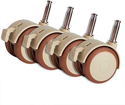 4er Set Möbelrollen Gummi 50mm Ø,Doppelrollen mit Hülse Stift 7mm,360° kein Geräusch ohne Kratzer robust und langlebig Mit Bremse,leise Geeignet für Kindermöbel Blumenständern,freilaufend.