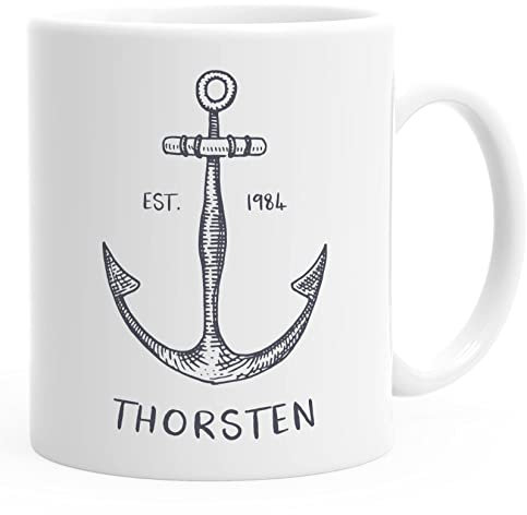 SpecialMe® personalisierte Kaffee-Tasse Namenstasse mit Namen Anker persönliche Geschenke für Männer weiß Keramik-Tasse