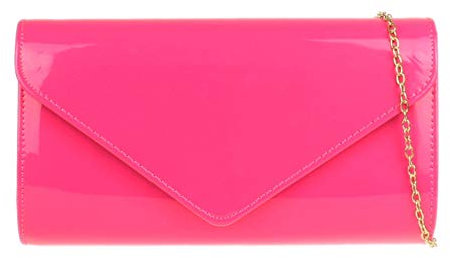 Girly Handbags Pochette da donna tinta unita lucida, Fucsia fluo, W 25, H 14, D 6 cm (W 10, H 6, D 2 inches)