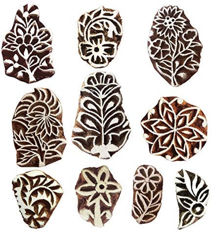 Royal Kraft Blumen Hölzern Drucken Stempel (Set von 10) - DIY Henna Stoff Textil Papier Ton Töpferei Blöcke Htag2172