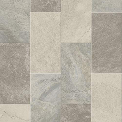 247Floors Forli Tile Effect Vinyl Flooring 2.3mm Realistic Foam Backed Slip Resistant Lino (4m x 2m / 13ft 1 x 6ft 6, Light Stone Tiles)