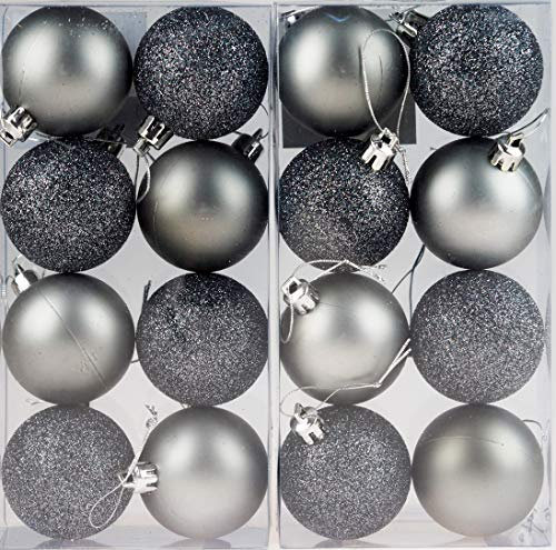 avasee Set of 16 Graphite Grey Plastic Christmas Tree Baubles Decorations