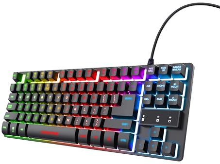 Trust Gaming TKL Keyboard with UK Layout GXT 833 Thado - Compact Tenkeyless Design (80 Percent), RGB, Multicolour LED lighting, Anti-Ghosting, USB Plug and Play, PC/Mac/Laptop [Amazon Exclusive]
