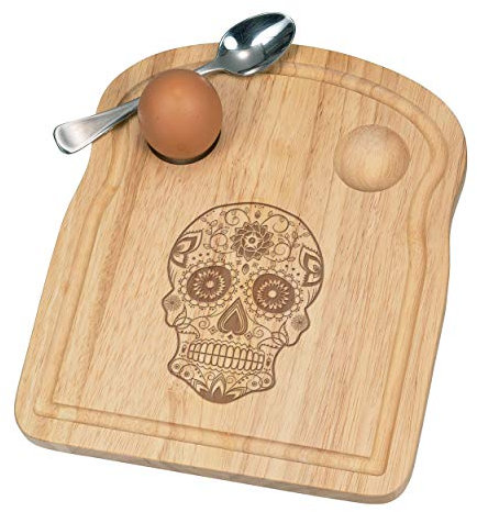 Black Sugar Candy Skull Breakfast Dippy Egg Cup Board Wooden Easter