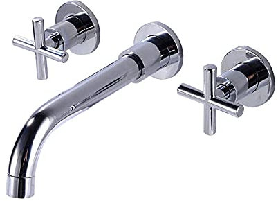Miscelatore per Lavabo a Muro Rubinetteria a Parete Doppia Rubinetto Bagno Lavabo Rotazione Rubinetteria Bagno-Chrome-B