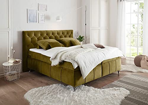Froschkönig24 Pembroke Boxspringbett 180x200cm Olivgrün, Ausführung:Variante 4