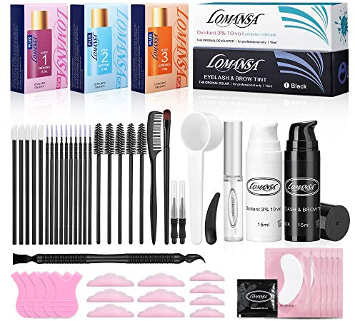 Lomansa Kit de Lifting y Tinte de Pestañas | Kit de laminación de cejas con tinte negro | Kit de teñido de cejas y pestañas 4 en 1, rizado y levantamiento
