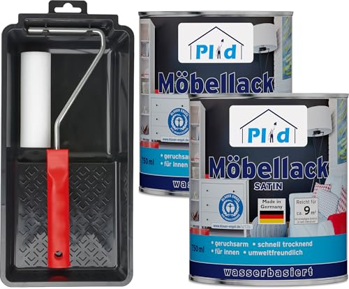 Plid® Möbellack Weiß Seidenglänzend, 1,5 l Set | DIN EN 71.3 - Kinderspielzeug - geeignet, innen & außen, Blauer Engel, Weißlack - Türenlack - Holzlack - Spielzeugfarbe