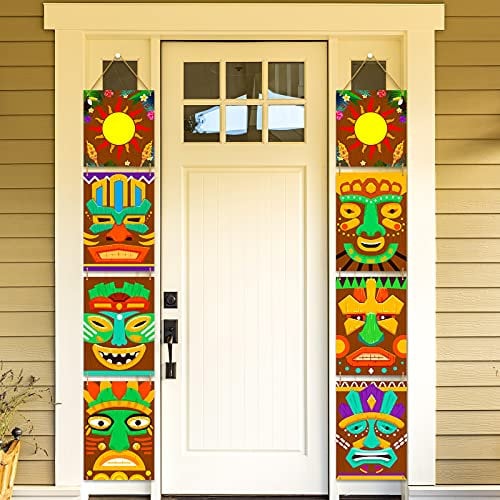 FLYAB Hawaiianisches Luau-Partyschild, Tiki-Banner, Aloha-Tropenmoana-Flamingo-Türbanner für Aloha, Hawaii, Luau, tropische Moana-Geburtstagsparty-Dekorationen, Tiki-Dekorationen für den Außenbereich