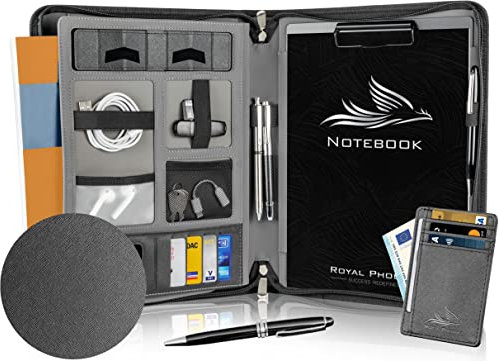 Royal Phoenix® Business Schreibmappe A4 'Eagle' - Hochwertige Dokumentenmappe mit Tablet Halterung - inkl. Kreditkartenetui + EXTRAS - Business Organizer aus hochwertigem Kunstleder Anthrazitgrau