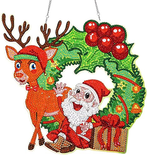 MILAIUN 5D DIY Diamond Painting Weihnachten Kranz,DIY Punkt Bohrer Diamant Malerei Weihnachtsdeko Kranz Kits,Türkränze,für Wand, Fenster Und Eingang Hom