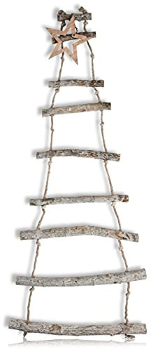 CHICCIE Deko Holzleiter Hängend mit Stern - 110cm - Dekoleiter Holz Leiter