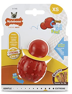 Nylabone Rubber Cone Dog Chew Toy, Bacon Flavour, Stuff with Treats, Peanut Butter and Food, XS for dogs 0-7kg,Red