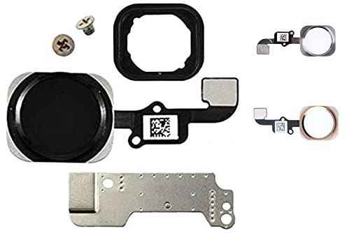 Générique Homebutton, komplett, kompatibel mit iPhone 6/6 Plus (Schwarz/Grau, Weiß, Gold) mit Anschluss Flachbandkabel Flex Halterung aus Metall, Gummidichtung + Komplettset Schrauben (weiß)