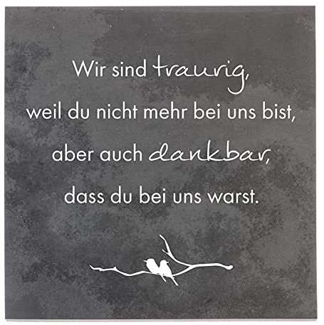 DOLORINO Grabtafel aus Stein | wetterfest | mit Trauerspruch 'Wir Sind Traurig' | 14x14cm