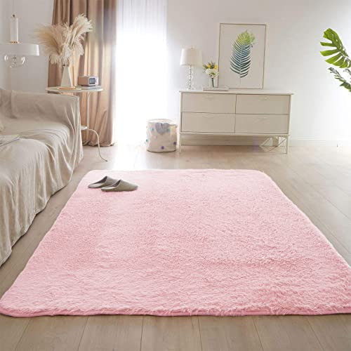 CHBIN Shaggy 180x260cm Hochflor Teppich Nachahmung Wolle Teppich Fellteppich Longhair Einfach zu Säubern für Esszimmer oder und Die Küche Cafe Lounge Sofas Usw, Rosa
