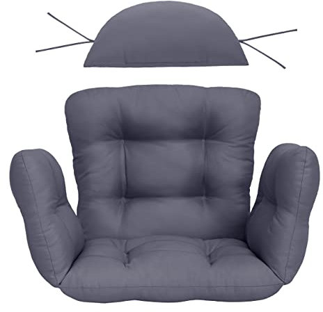 Salla Kissen für Hängesessel, mit Rückenlehne und Armlehne, Sitzkissen für Hängekorb, Bequem & Weich, Waschbares Gartenkissen, Outdoor Kissen für Hängestuhl, mit Kopfkissen, Grau