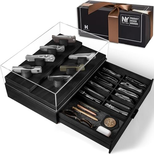 Display Your Knife Collection with The Armory – Premium Pocket Knife Display Case for 20-30 Knives – Christmas Gift for Men – Luxury Wooden Pocket Knife Holder – Lifetime Assurance Included