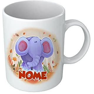 Puzzletee Tazza Elefante - Nome Personalizzabile - Elefante Simpatico - Animaletti - Tazze con Nome - Bambino - Idea Regalo