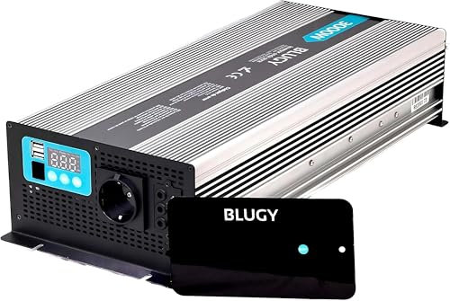 Blugy Inversor Onda Pura 24v 3000w con Control Remoto para Caravana y Camper, neveras, Ordenador, TV, Pantalla LCD, 2 Puertos USB