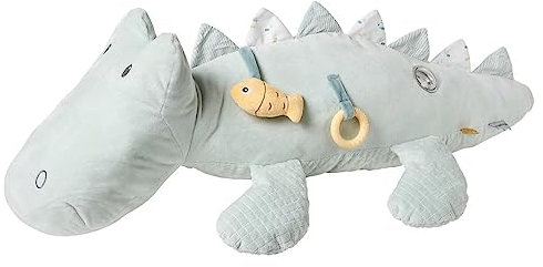 Nattou Aktiv-Spielzeug Krokodil Romeo, Aus Polyester, Mit verschiedenen Aktivitäten, Ca. 28 cm, Romeo, Jules und Sally, Hellblau