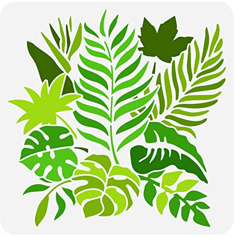 FINGERINSPIRE Tropenwald Blatt Malschablone, 30x30 cm, Wiederverwendbare Tropenblätter Zeichenschablone Zur Dekoration, DIY Art Summer Theme Schablone Zum Malen Auf Wandholzmöbeln