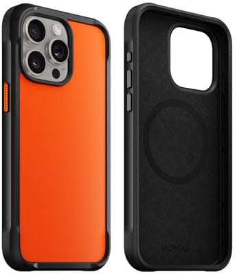 NOMAD Rugged Case for iPhone 15 Pro Case Compatible with MagSafe & Wireless Charging, 15ft ShockProof, 360 Protective Bumper Phone Case - Ultra Orange