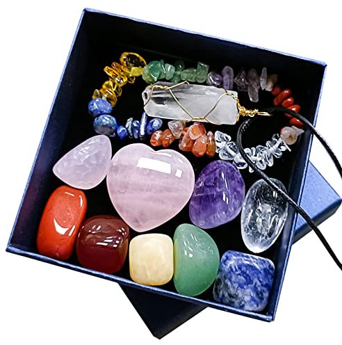 EnMart 11 Pieces Set di Cristalli Curativi, Set di Pietre Chakra, Cristalli Energetici Curativi, Spirituali Pietra Grezza Bracciale Collane Ametista Quarzo Rosa Ciondolo per Principianti Meditazione